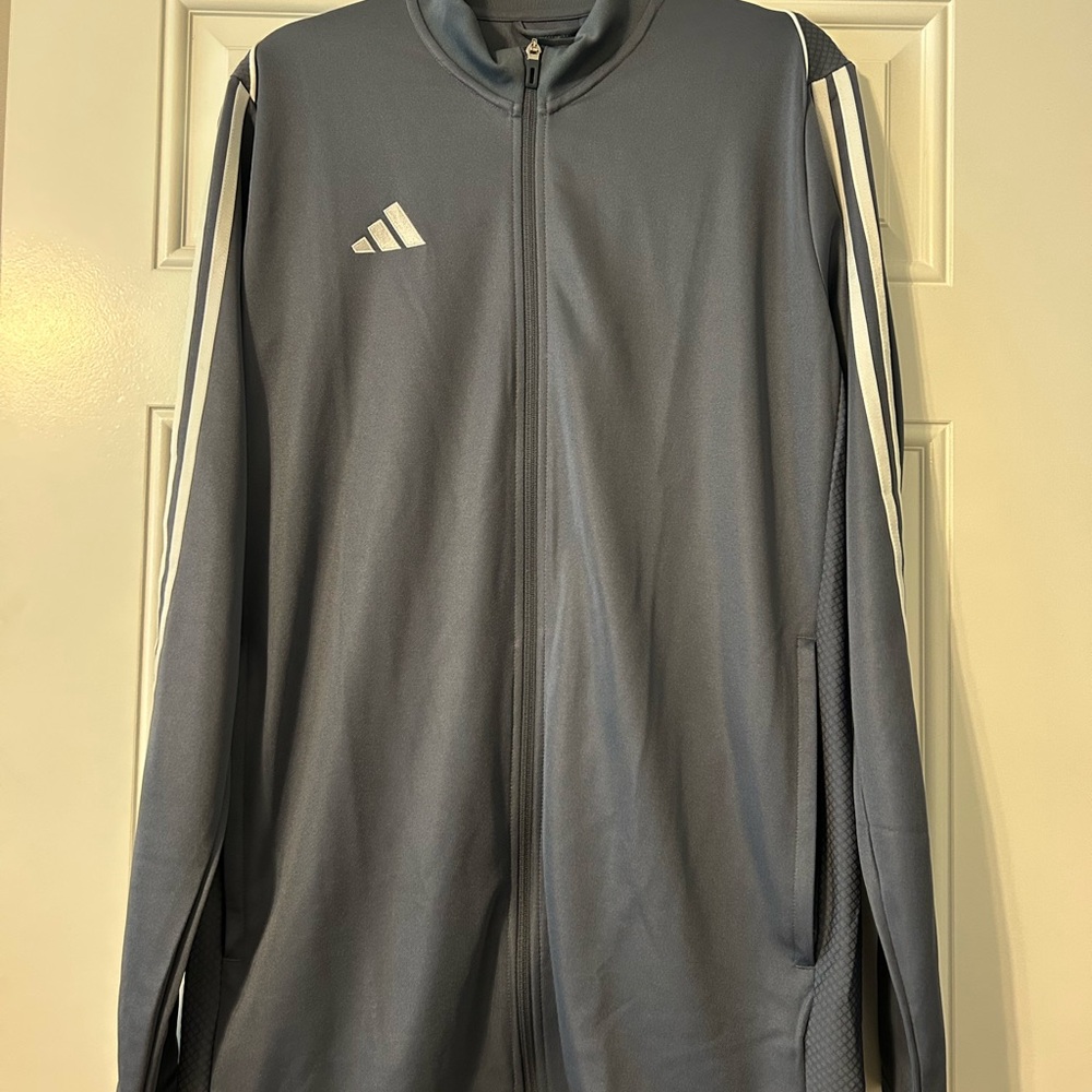 adidas Dark Gray Track Jacket with White Stripes